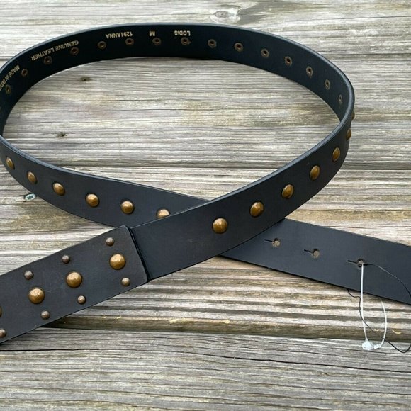 LODIS Belt Women Waistband Black Genuine Leather studded copper 1291ANNA size M - Picture 2 of 12